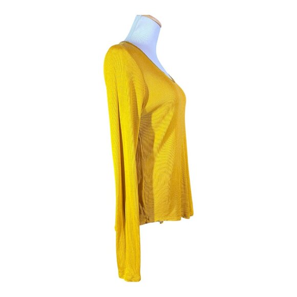 Rag & Bone Size M Yellow Ribbed Knit Top Silk Cashmere Stretchy Thin *Flaw - Picture 12 of 14